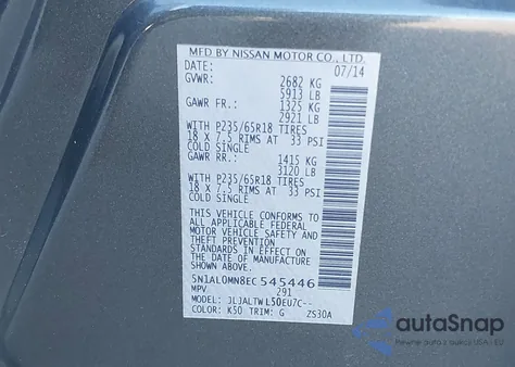 2014 Infiniti Qx60 from USA, damaged, VIN 5N1AL0MN8EC545446